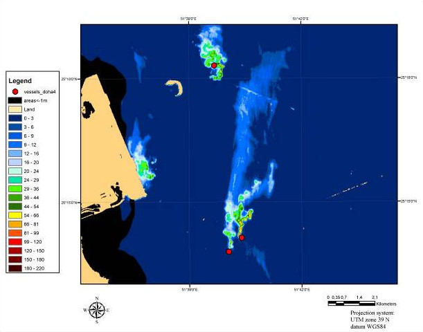 Example of a TSM concentration map showing the sediment plumes generated during dredging in Doha (Qatar)